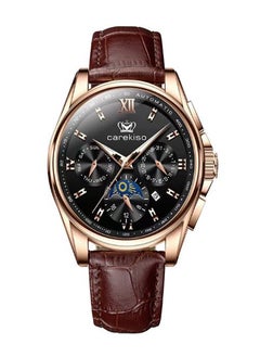 carekiso Men’s Brown Leather Alloy Case Analog Quartz Watch 40mm  - Image 1