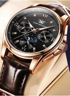 carekiso Men’s Brown Leather Alloy Case Analog Quartz Watch 40mm  - Image 2