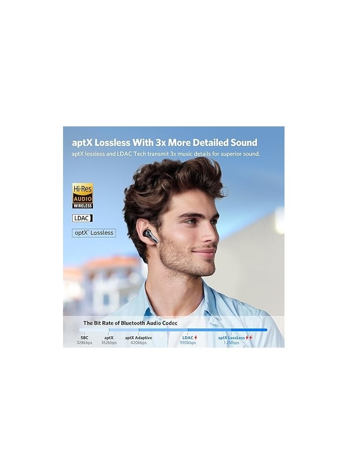 EarFun سماعات أذن وايرلس إيرفن أير برو 4 مع خاصية إلغاء الضوضاء الهجينة التكيفية، صوت كوالكوم سناب دراجون، aptX™ بدون فقدان، 6 ميكروفونات AI CVC 8.0 للمكالمات، صوت عالي الدقة LDAC، 52 ساعة من وقت التشغيل، بلوتوث 5.4، أسود داكن - Image 2