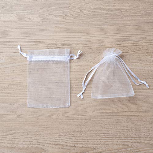 MOTYAWN 100pcs White Organza Bags 2x3 inch Sheer Drawstring Gift Bags Jewelry Pouches Wedding Party Christmas Favor Gift Bags, Little Mesh Gift Pouches Mini Candy Bags for Small Presents Earrings - Image 3
