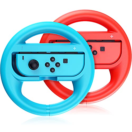 VOYEE Steering Wheel Compatible with Nintendo Switch Wheel, Family Use Accessories Compatible with Switch JoyCon Controllers, 2 Pack (Blue and Red) - Image 1