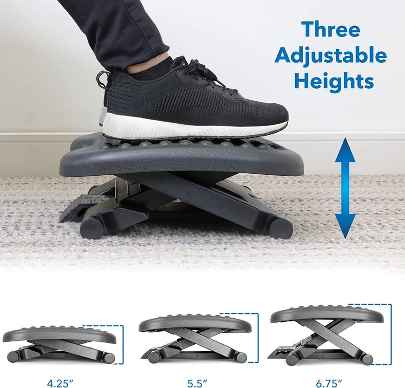 Metron Adjustable Foot Rest for Under Desk at Work with Massage Rollers, Ergonomic Office Footrest for Chair with 3 Height Settings & 30° Tilt, Leg Support Stool for Posture & Blood Circulation - Image 2