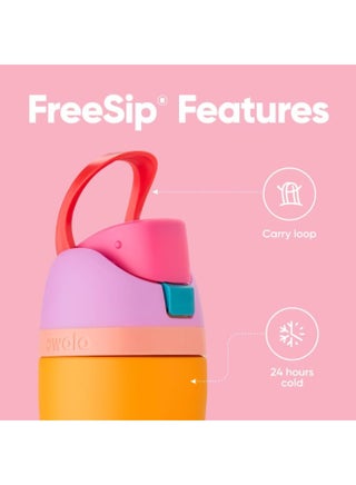 FreeSip Insulated Stainless Steel Water Bottle with Straw for Sports and Travel, BPA-Free, 24-oz, Orchid/Orange (Tropical) - view 2