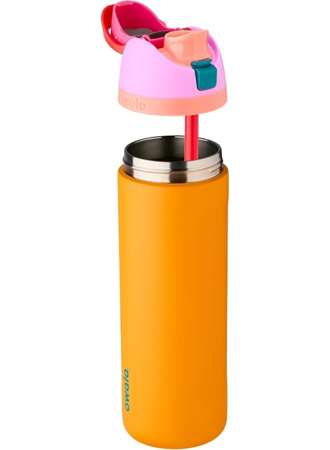 Owala زجاجة ماء معزولة من الفولاذ المقاوم للصدأ FreeSip مع قشة للرياضة والسفر، خالية من BPA، سعة 24 أونصة، لون أوركيد/برتقالي (استوائي) - Image 5