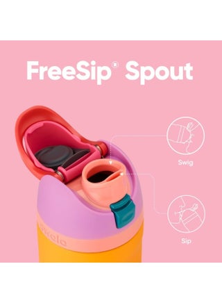 FreeSip Insulated Stainless Steel Water Bottle with Straw for Sports and Travel, BPA-Free, 24-oz, Orchid/Orange (Tropical) - view 4