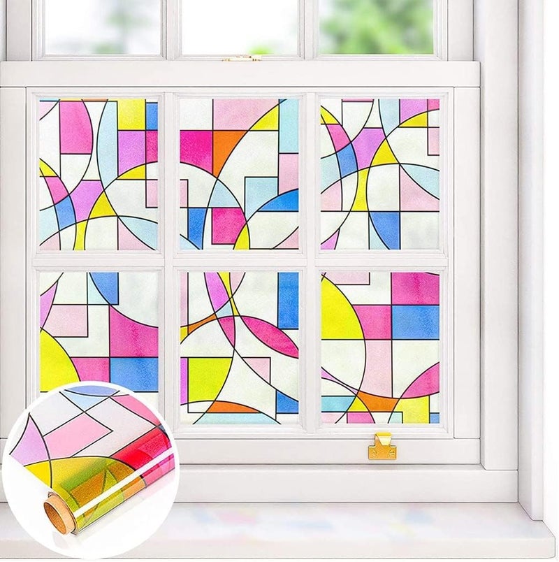 Sun Bird Privacy Film - Frosted Glass Window Tinting for Home, Sun Blocking, Clings Removable for Bathroom Door (12 x 48 Inch, Linked Geometry) - Image 4