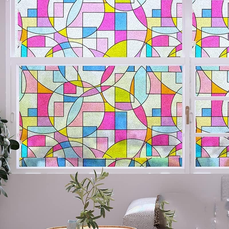Sun Bird Privacy Film - Frosted Glass Window Tinting for Home, Sun Blocking, Clings Removable for Bathroom Door (12 x 48 Inch, Linked Geometry) - Image 3