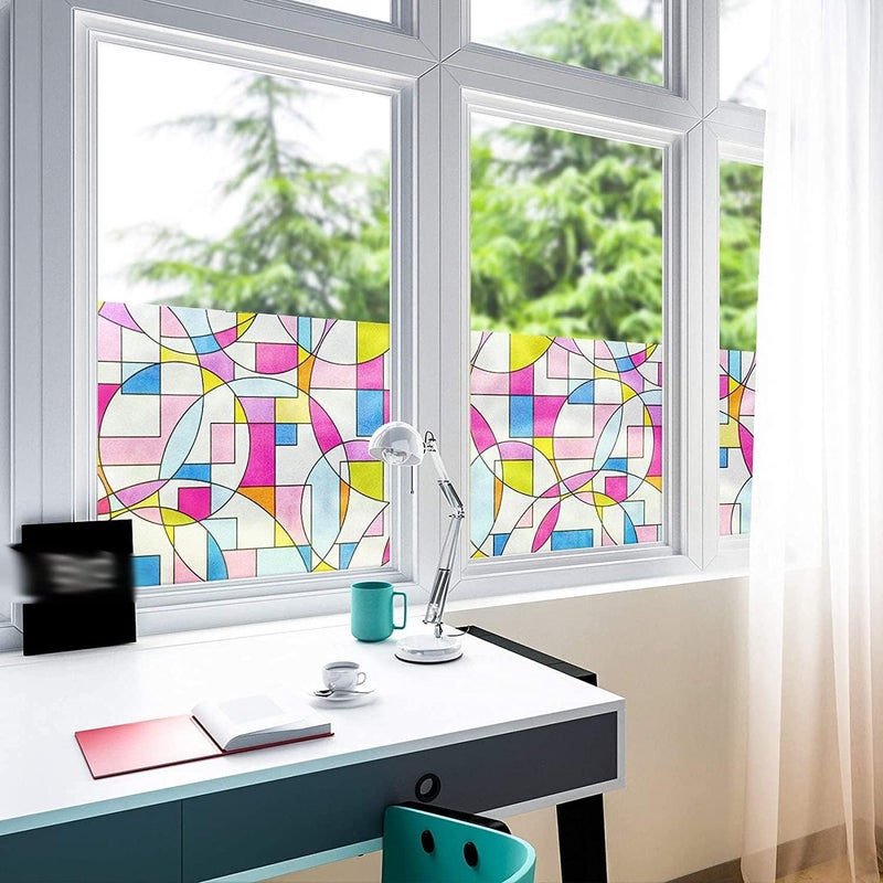 Sun Bird Privacy Film - Frosted Glass Window Tinting for Home, Sun Blocking, Clings Removable for Bathroom Door (12 x 48 Inch, Linked Geometry) - Image 2