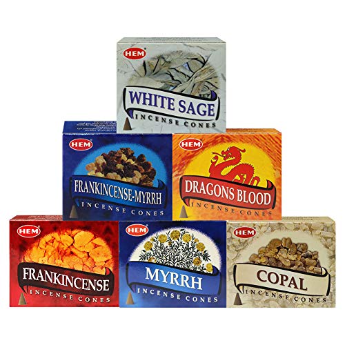 TRUMIRI Hem Incense Cones Variety Pack #4 and Inscents-Cones Burner Holder with 6 Most Popular Fragrances - Dragons Blood, Frankincense, Myrrh - Total 60 Scented Cone Incense (6 Scents x 10 Conos) - Image 2