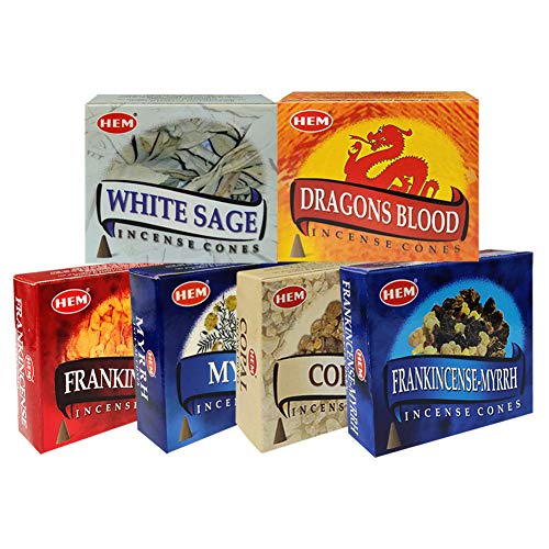 TRUMIRI Hem Incense Cones Variety Pack #4 and Inscents-Cones Burner Holder with 6 Most Popular Fragrances - Dragons Blood, Frankincense, Myrrh - Total 60 Scented Cone Incense (6 Scents x 10 Conos) - Image 3