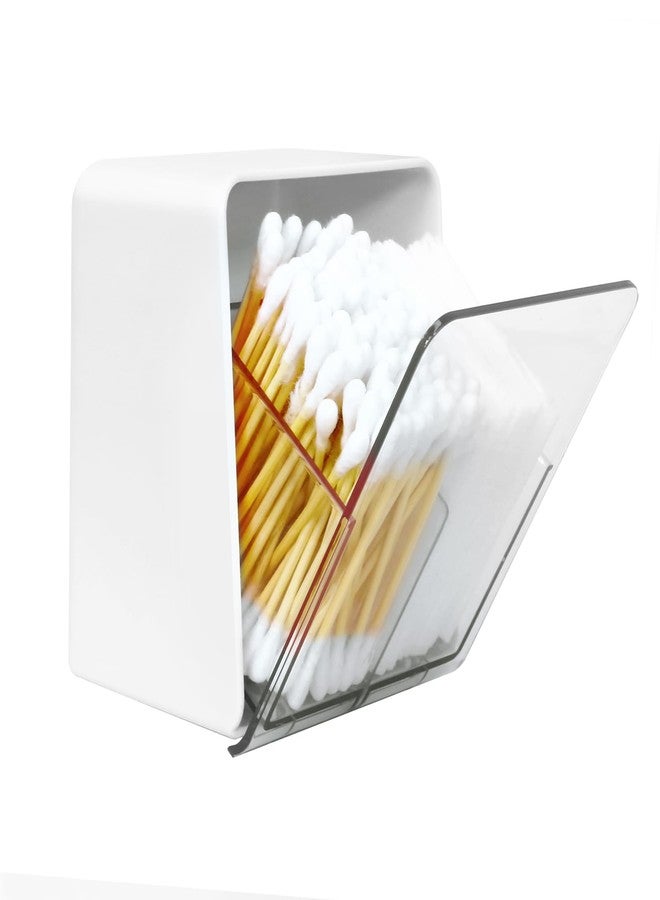 Obsoorth Qtip Holder with 2 Compartments, Clear Bathroom Set, Vanity Countertop Storage Organizer for Swab, Round Pads, Plastic Floss Pick Holder, White - Image 1