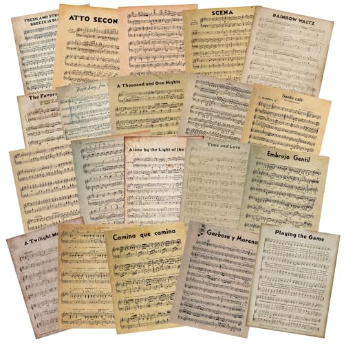 Fullhawl 20 Pcs Vintage Sheet Music Scrapbook Paper 85 x 11 Inch Decorative Decoupage Paper Double Sided Printed Music Sheets for Scrapbooking Craft Album Papercrafts - Image 1