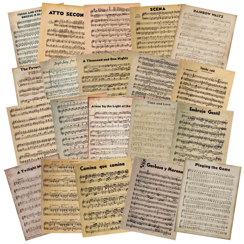 Fullhawl 20 Pcs Vintage Sheet Music Scrapbook Paper 85 x 11 Inch Decorative Decoupage Paper Double Sided Printed Music Sheets for Scrapbooking Craft Album Papercrafts - Image 2