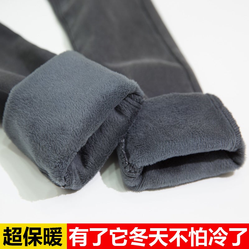 Fleece-Lined Jeans Women'S Loose High Waist Slimming 2021 All-Match Straight Stretch Pencil - Image 5