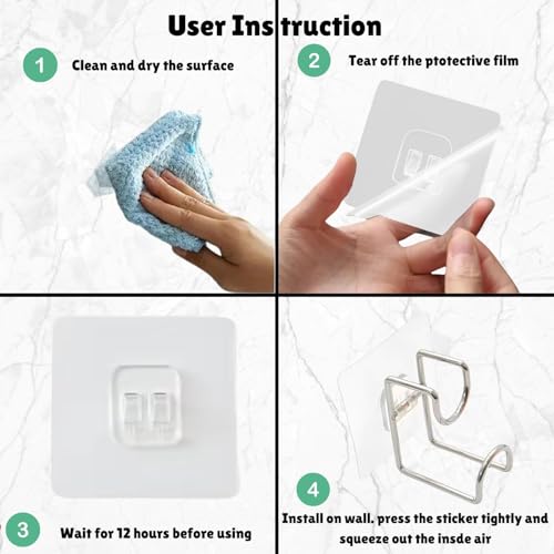 YUMUN 4 Pack Adhesive PVC Wall Hooks Bathroom and Kitchen Hanging Racks Magic Sticker, Tissue Towel and Shelf Rack Hanging Adhesive Sticker - Image 4