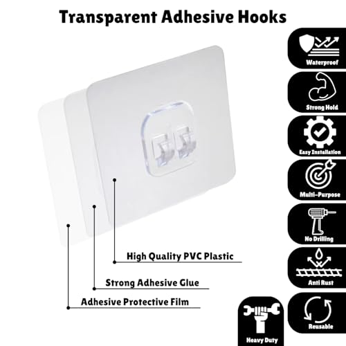 YUMUN 4 Pack Adhesive PVC Wall Hooks Bathroom and Kitchen Hanging Racks Magic Sticker, Tissue Towel and Shelf Rack Hanging Adhesive Sticker - Image 3
