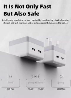 Lullaxx Lullaxx 50W Dual USB-C PD Fast Charger with 1M Cable UK Plug Compatible with iPhone 14/13 Series (14/14 Plus/14 Pro/14 Pro Max/13)  - Image 4