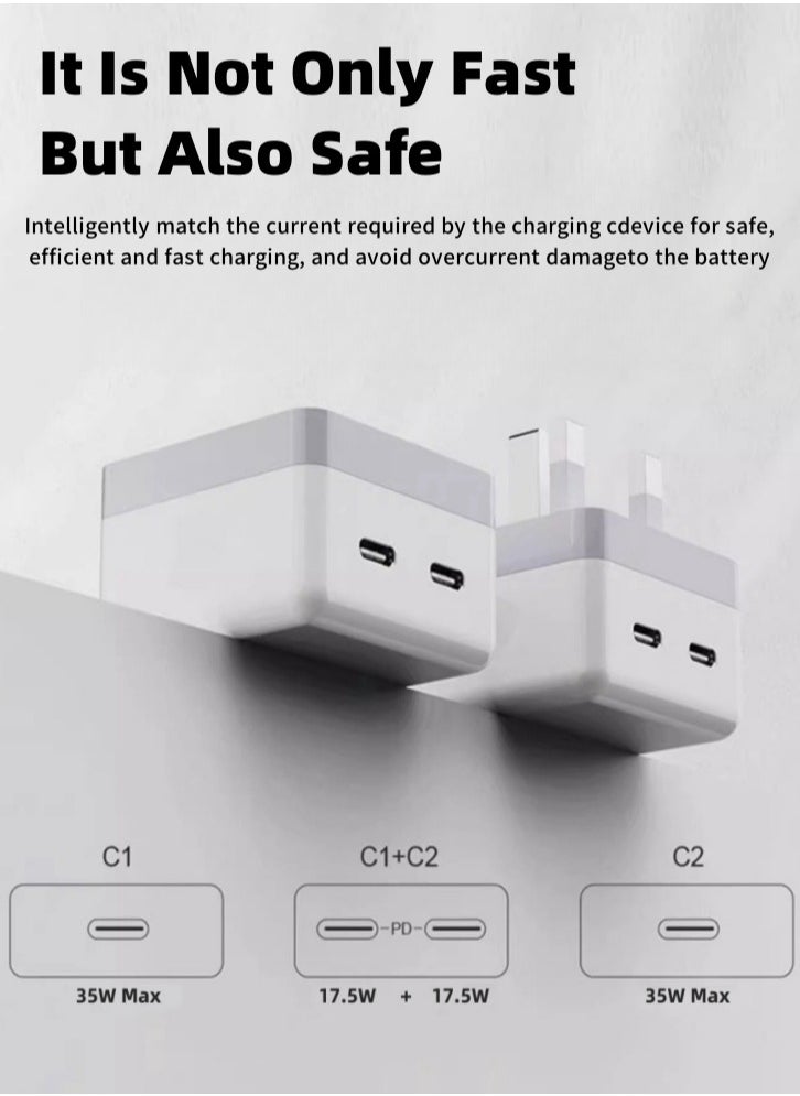 Lullaxx Lullaxx 50W Dual USB-C PD Fast Charger with 1M Cable UK Plug Compatible with iPhone 14/13 Series (14/14 Plus/14 Pro/14 Pro Max/13)  - Image 4