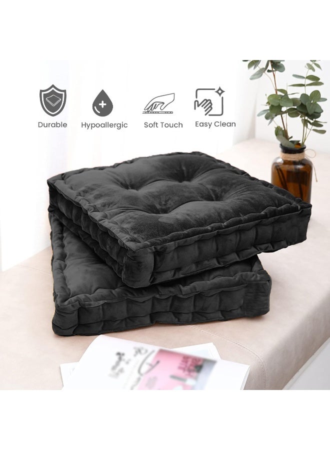 Rest Box Cushion Seat Pad Premium Velvet Chair Pad Adults Chair Armchair Black 40Cm X 40Cm + 8Cm  - Image 4