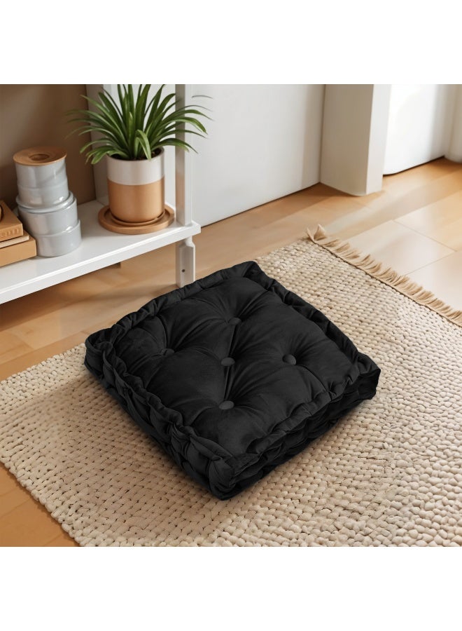 Rest Box Cushion Seat Pad Premium Velvet Chair Pad Adults Chair Armchair Black 40Cm X 40Cm + 8Cm  - Image 1