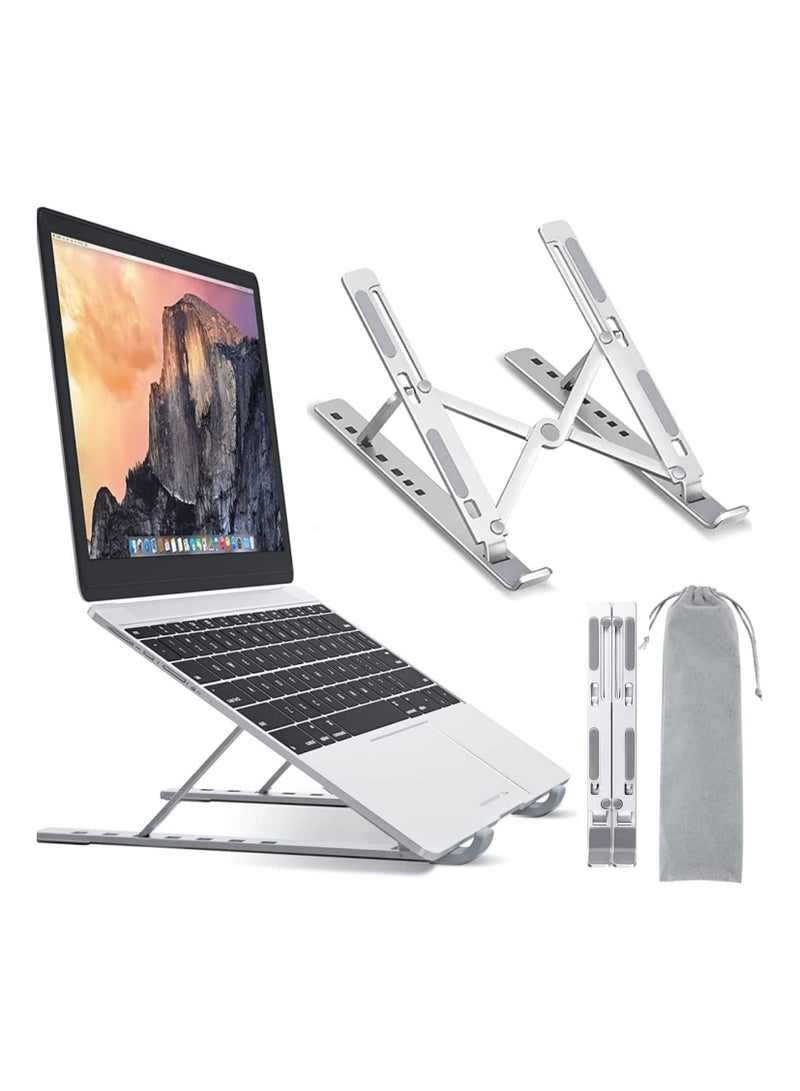 Foldable Laptop Stand for Desk, Adjustable Laptop Riser For Aluminium Alloy with Anti-slip Silicone Pads, Ventilated Cooling Notebook Stand for Most Laptops | Silver - Image 1