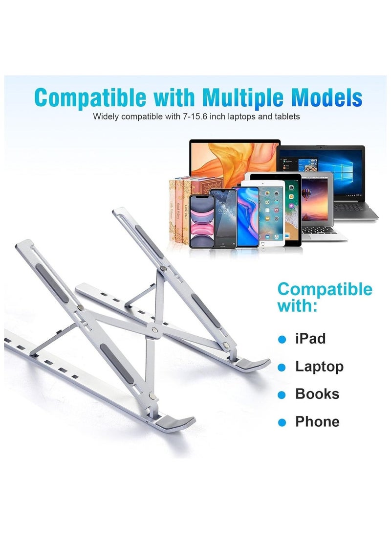 Foldable Laptop Stand for Desk, Adjustable Laptop Riser For Aluminium Alloy with Anti-slip Silicone Pads, Ventilated Cooling Notebook Stand for Most Laptops | Silver - Image 5