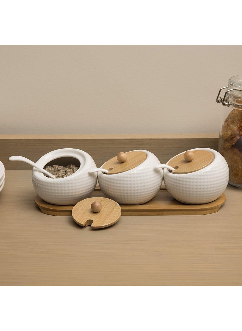 VORTIPU Vortipu Porcelain Condiment Jar Spice Container Set with Bamboo Lids Ceramic Serving Spoon Wooden Tray Ideal for Kitchen Counter Storage  - Image 4