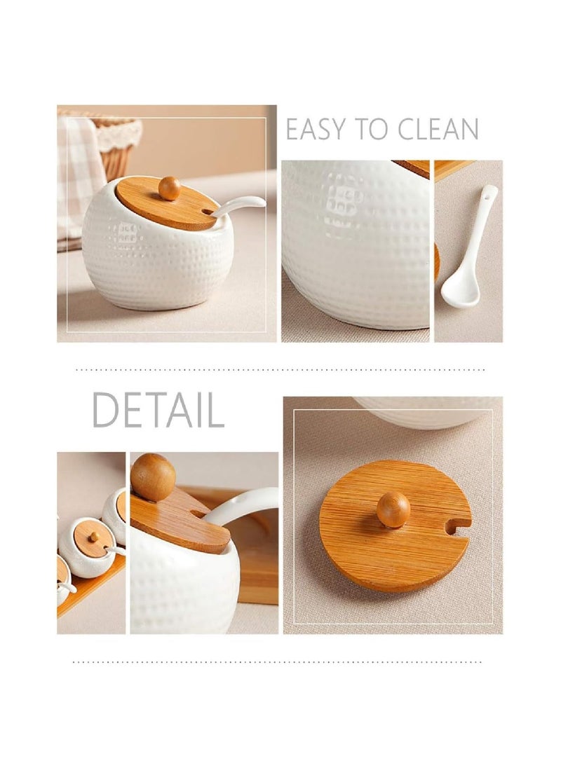 VORTIPU Vortipu Porcelain Condiment Jar Spice Container Set with Bamboo Lids Ceramic Serving Spoon Wooden Tray Ideal for Kitchen Counter Storage  - Image 3