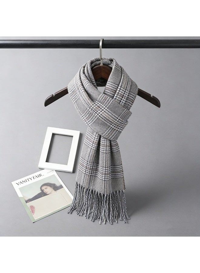 1pcs Winter Warm Long Soft Scarf，Plaid Tassel Scarf，Soft Classic Scarves，for women and man - Image 1