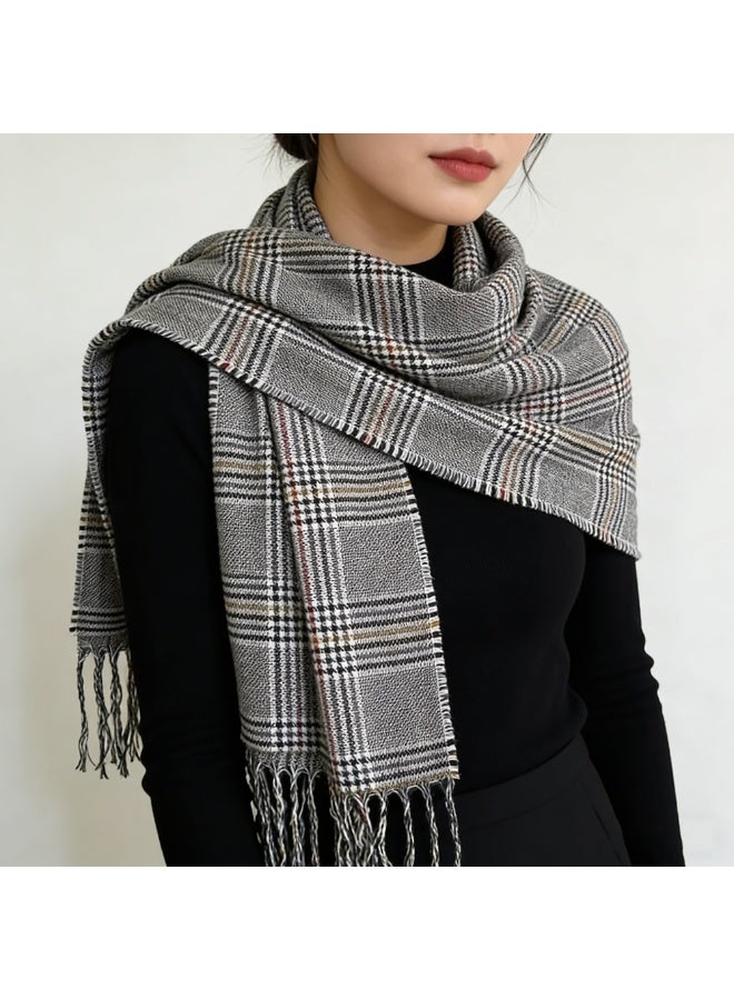 1pcs Winter Warm Long Soft Scarf，Plaid Tassel Scarf，Soft Classic Scarves，for women and man - Image 2