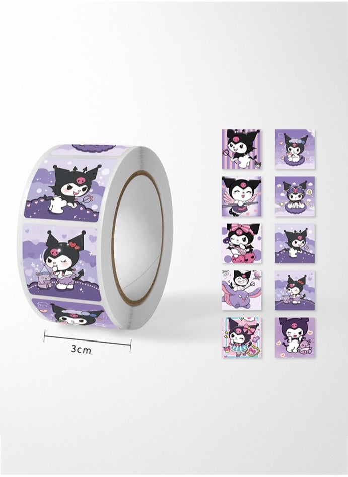 Generic 500pcs Kuromi Tape Sticker Cartoon Creative Decorative Sticker Set Diameter 1 Inch Round Self Adhesive Label DIY Manual Envelope Seal Stickers Roll for Cards Gift Envelopes Boxes 