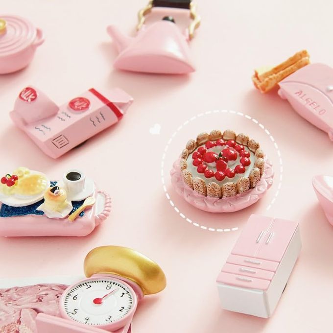 Bonilve Cute Pink Aesthetics Kitchen Refrigerator Magnets  4 Pcs Strong Magnetic Hand-Painted Decor, Eco-Resin Magnets for Fridge, Office & Classroom for Women & Pink Lovers - Image 5