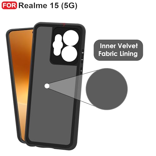 CEDO Back Cover for Realme 15 (5G) | Camera Bump Protection & Inner Velvet Fabric Lining | Ultra Slim Matte Soft Rubberised Case Cover (Black) - Image 4