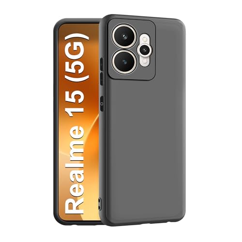 CEDO Back Cover for Realme 15 (5G) | Camera Bump Protection & Inner Velvet Fabric Lining | Ultra Slim Matte Soft Rubberised Case Cover (Black) - Image 1