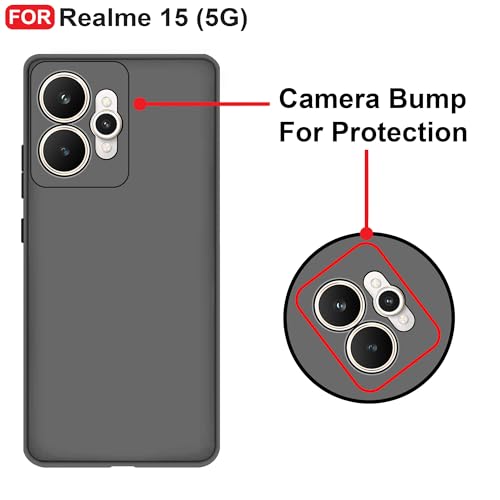 CEDO Back Cover for Realme 15 (5G) | Camera Bump Protection & Inner Velvet Fabric Lining | Ultra Slim Matte Soft Rubberised Case Cover (Black) - Image 3