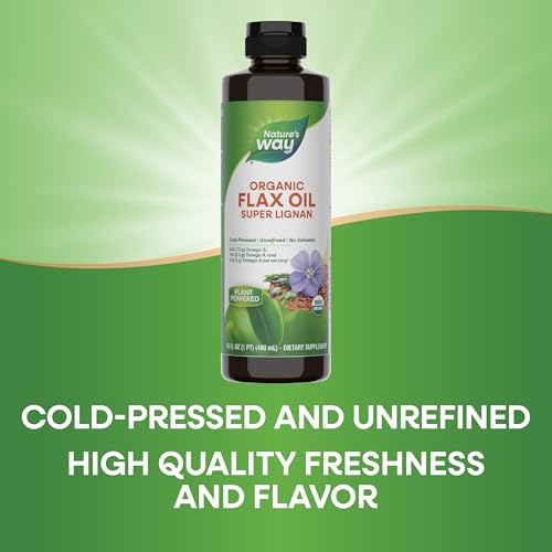 Nature's Way Organic Flax Oil Super Lignan, Omega-3, 6, 9 Fatty Acids(1), Cold-Pressed, Unrefined, Hexane Free, 16 Fl Oz (Packaging May Vary) - Image 4