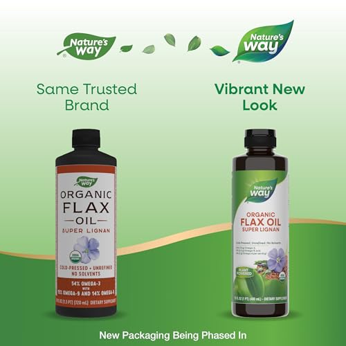 Nature's Way Organic Flax Oil Super Lignan, Omega-3, 6, 9 Fatty Acids(1), Cold-Pressed, Unrefined, Hexane Free, 16 Fl Oz (Packaging May Vary) - Image 2