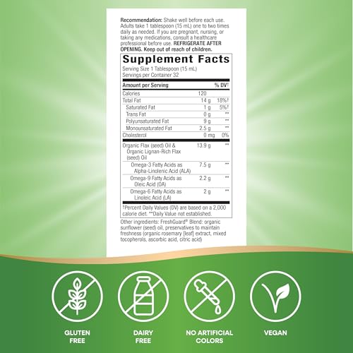 Nature's Way Organic Flax Oil Super Lignan, Omega-3, 6, 9 Fatty Acids(1), Cold-Pressed, Unrefined, Hexane Free, 16 Fl Oz (Packaging May Vary) - Image 5