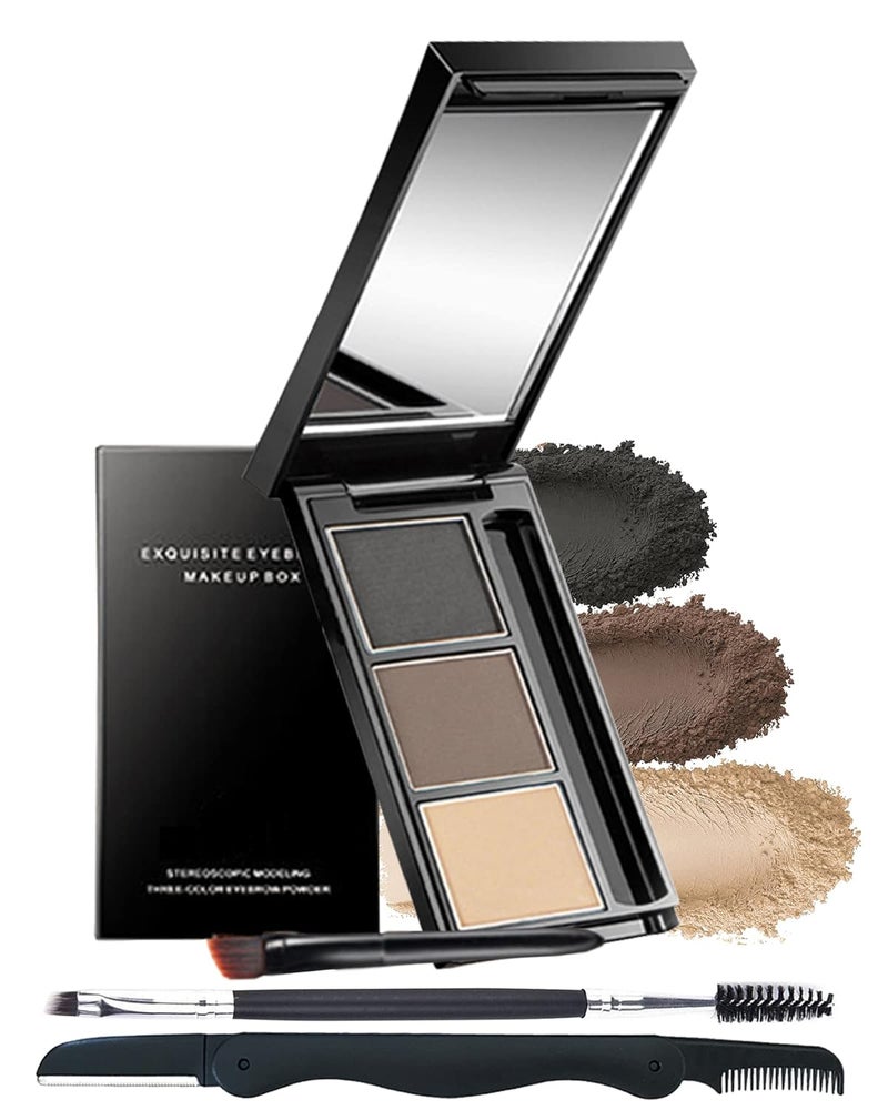 Eyebrow Powder Makeup Kit3 Colors Eye Brow Powder Palette LongLasting Waterproof Grey Brown Series Brow Filler Fill  Sculpt Full Eyebrows for Women With Mirror Brow Brush  RazorSet 03