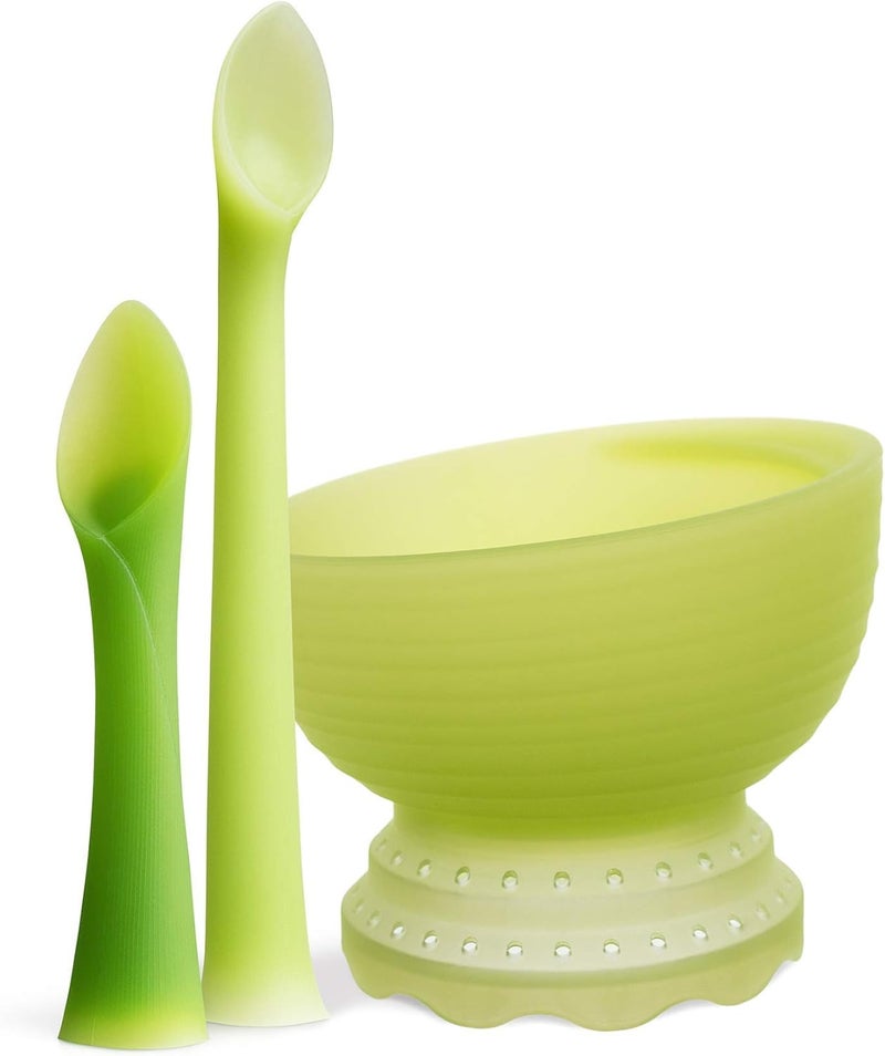 Olababy 3 Piece Parent Led and Baby Led Weaning First Feeding Set, Includes Training Spoon, Feeding Spoon and Steambowl - Image 1