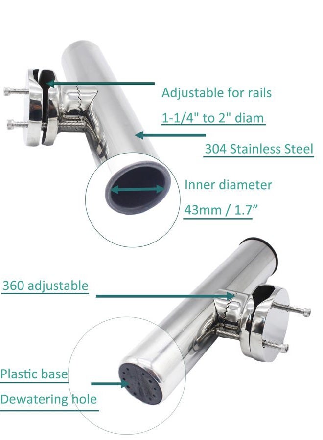 X-Haibei 2 Pcs Rail Clamp On Fishing Rod Holder for Boat Stainless Steel Clamp Fittings Rail 1-1/4 to 2 inch - Image 5