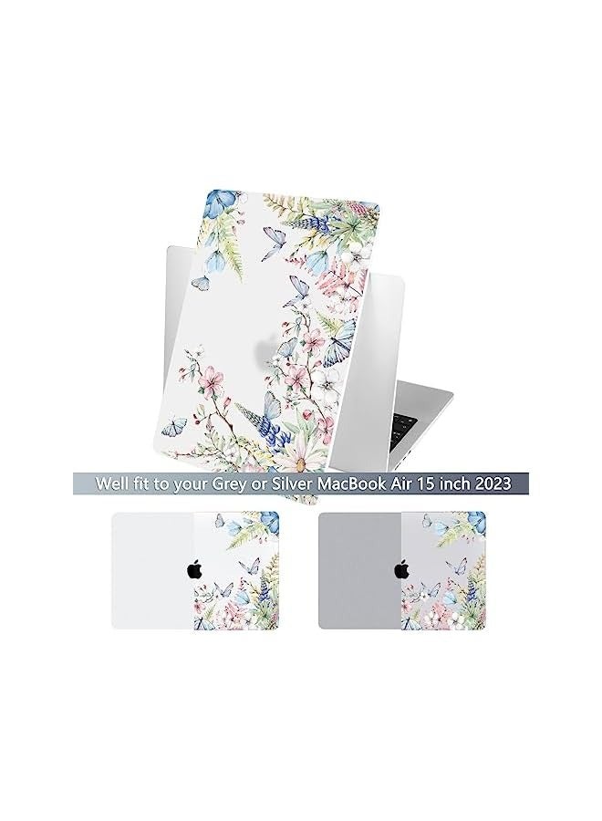 بروماس حافظة ممتازة لجهاز ماك بوك اير الجديد مقاس 15 بوصة 2023 موديل A2941 مع شريحة M2، غطاء صلب بلاستيكي واقٍ وغطاء لوحة مفاتيح وواقي شاشة، فراشة وزهرة - Image 2