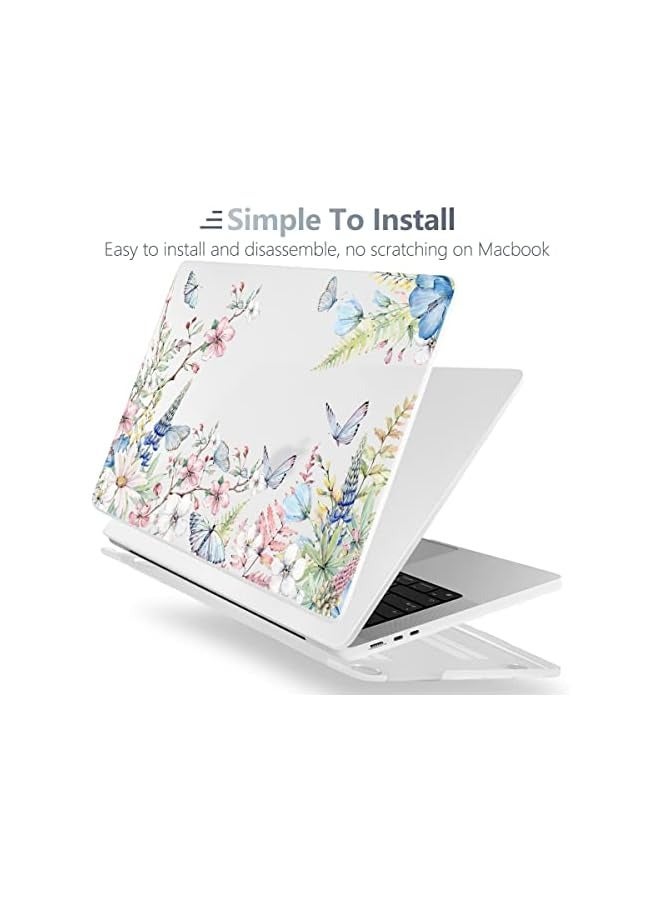 بروماس حافظة ممتازة لجهاز ماك بوك اير الجديد مقاس 15 بوصة 2023 موديل A2941 مع شريحة M2، غطاء صلب بلاستيكي واقٍ وغطاء لوحة مفاتيح وواقي شاشة، فراشة وزهرة - Image 4