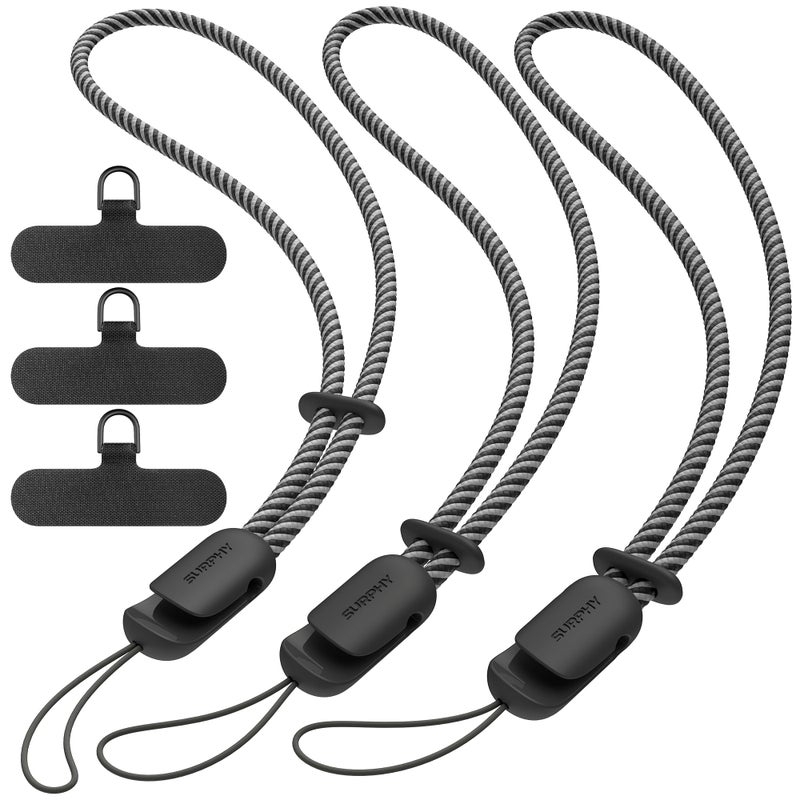 SURPHY 3 Pack Phone Wrist Strap with CellPhone Tether Tab Cellphone Lanyard Anti Theft Phone Strap with 2Color Braided Wrist Lanyard for Women and Men All Black - Image 2
