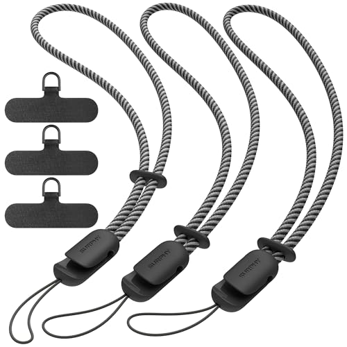 SURPHY 3 Pack Phone Wrist Strap with CellPhone Tether Tab Cellphone Lanyard Anti Theft Phone Strap with 2Color Braided Wrist Lanyard for Women and Men All Black - Image 1