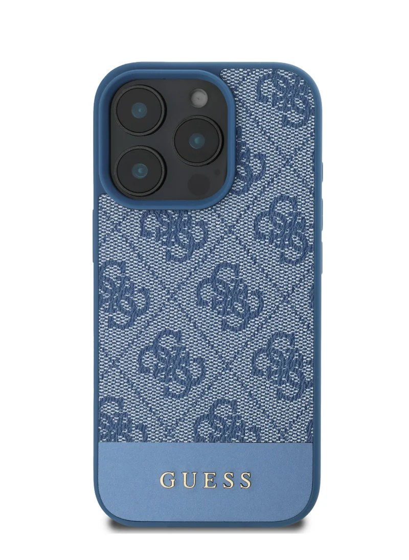 GUESS iPhone 16 Pro Max Case PU 4G Hard Cover with Bottom Stripe Classic Logo / Drop Protection / Extra Shield Protection / Slim back Cover - Blue