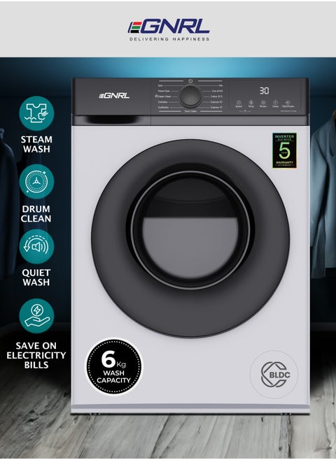 6KG Front Load Washing Machine 2025 Model, EGWMFL700, With INVERTER BLDC Motor 5 Year Warranty, 5 STAR Energy & Water Consumption, 1200 RPM, 12 Programs (1 Year Brand Warranty)