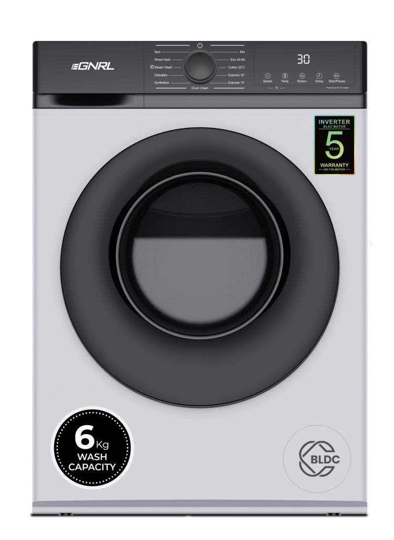 EGNRL - 6KG Front Load Washing Machine 2025 Model, EGWMFL700, With INVERTER BLDC Motor 5 Year Warranty, 5 STAR Energy & Water Consumption, 1200 RPM, 12 Programs (1 Year Brand Warranty) - Image 1
