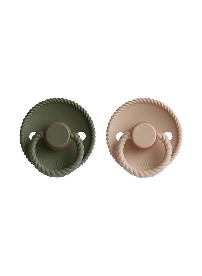 FRIGG Rope Latex Baby Pacifier 0-6M 2-Pack Croissant/Olive - Size 1