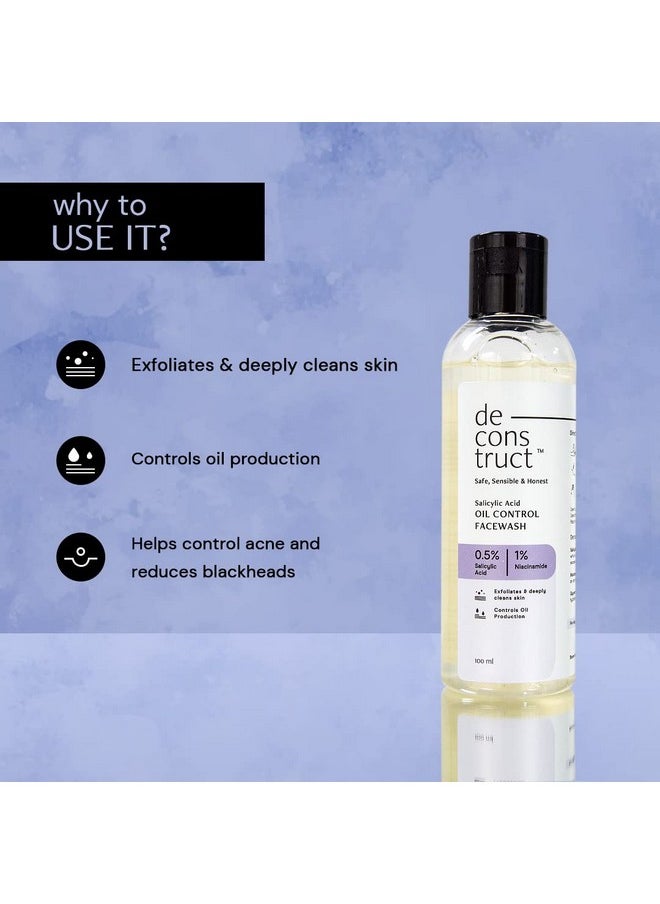 Deconstruct Deconstruct Salicylic Acid Oil Control Face Wash | 0.5% Salicylic Acid + 1% Niacinamide | For Oily, Acne & Pimple Prone Skin | Acne Reducing Face Wash | Oil Control | 100ml  - Image 4